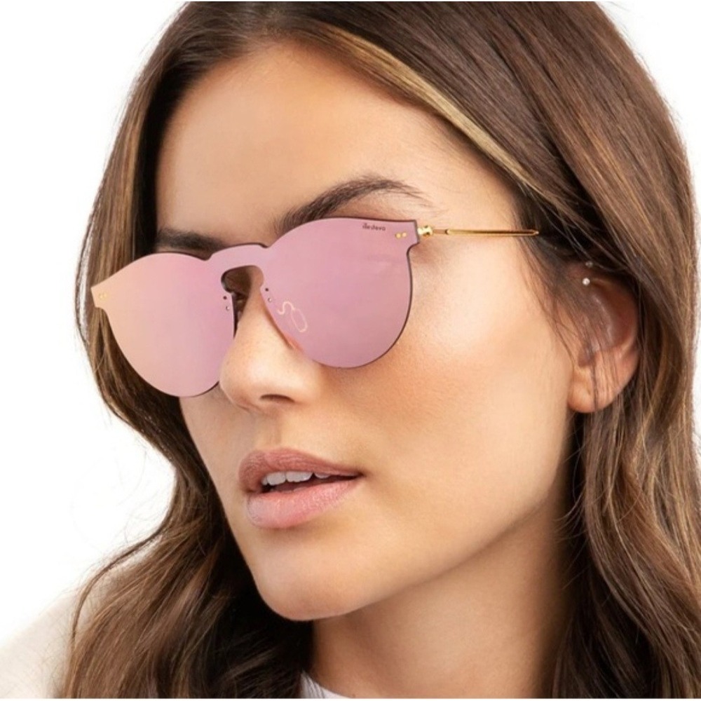 Illesteva Leonard Mask C43 Sunglasses Rose Gold Mirrored Rimless Shield Italy